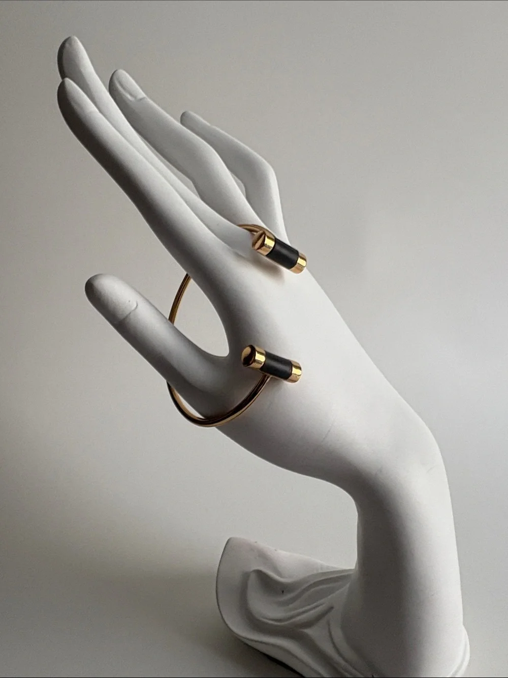 Gold Black Open Cuff Bracelet Modern Statement Women Jewelry